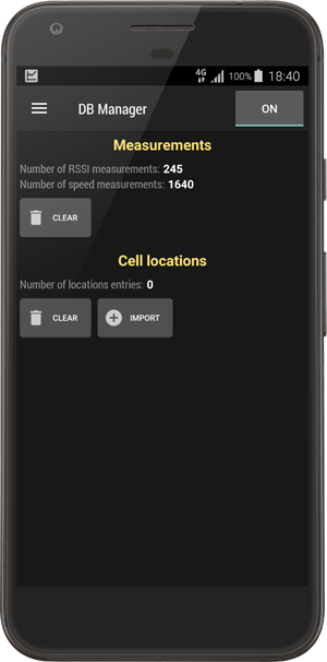 Cell Signal Monitor. Database Manager tab.