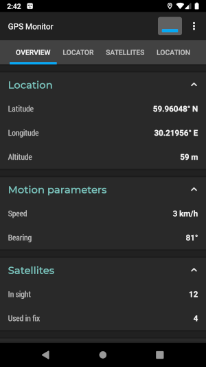 GPS Monitor. Overview tab.